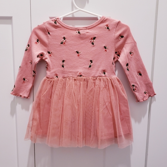 0 PEEK ESSENTIALS Floral Long Sleeve Tulle Dress, Peach, Baby Girls 6-12 months - Picture 3 of 4